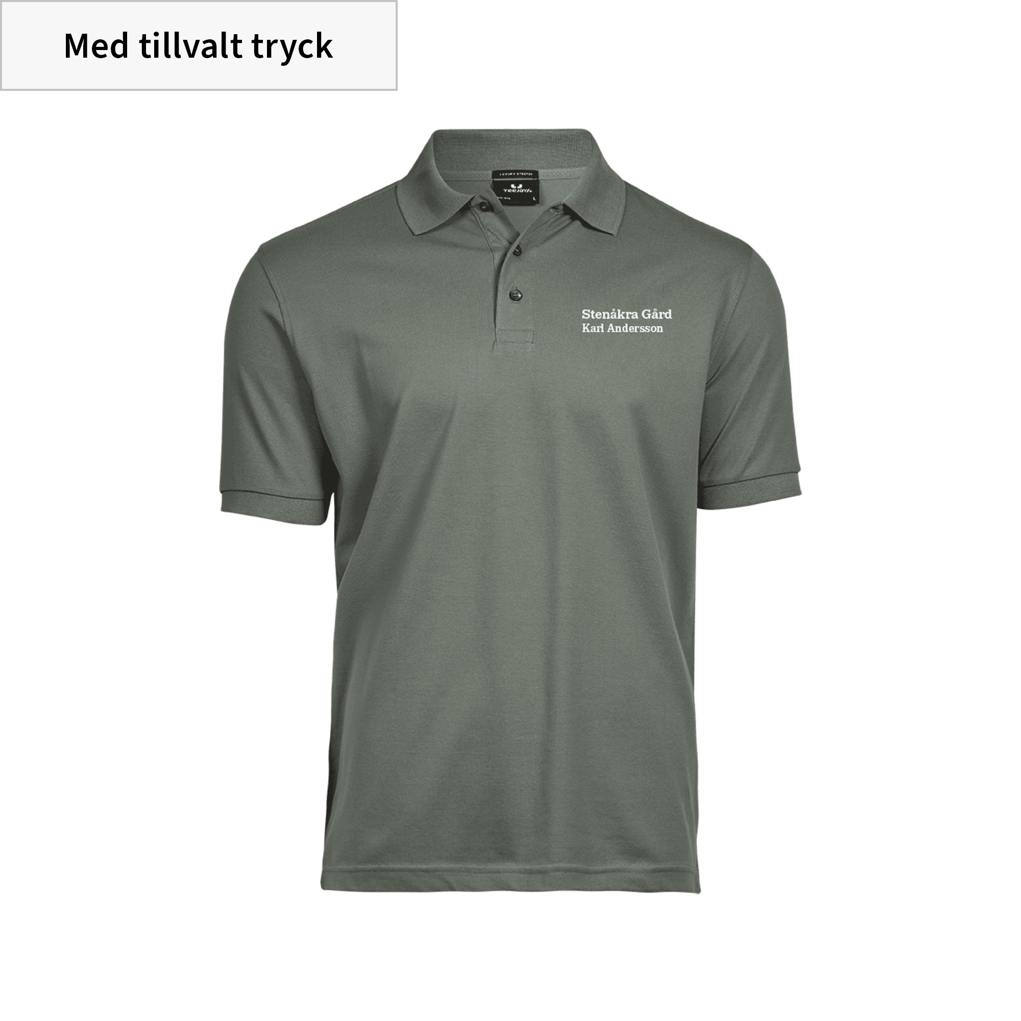 herrpolo med namn- och gårdsnamn fram