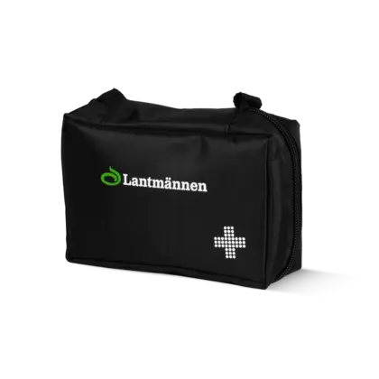 first aid kit väska med lantmännen logga från sidan