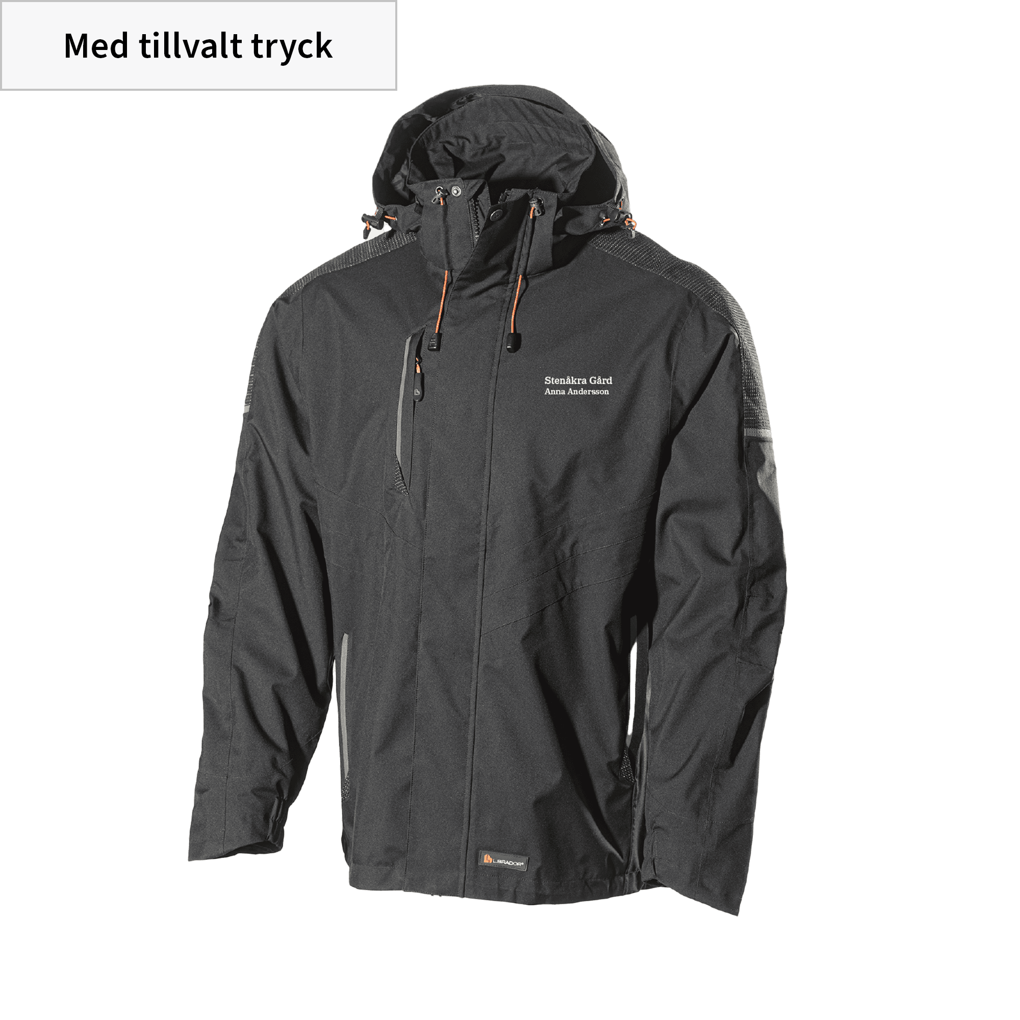 arbetsjacka med namn- och gårdsnamn fram tilltryck